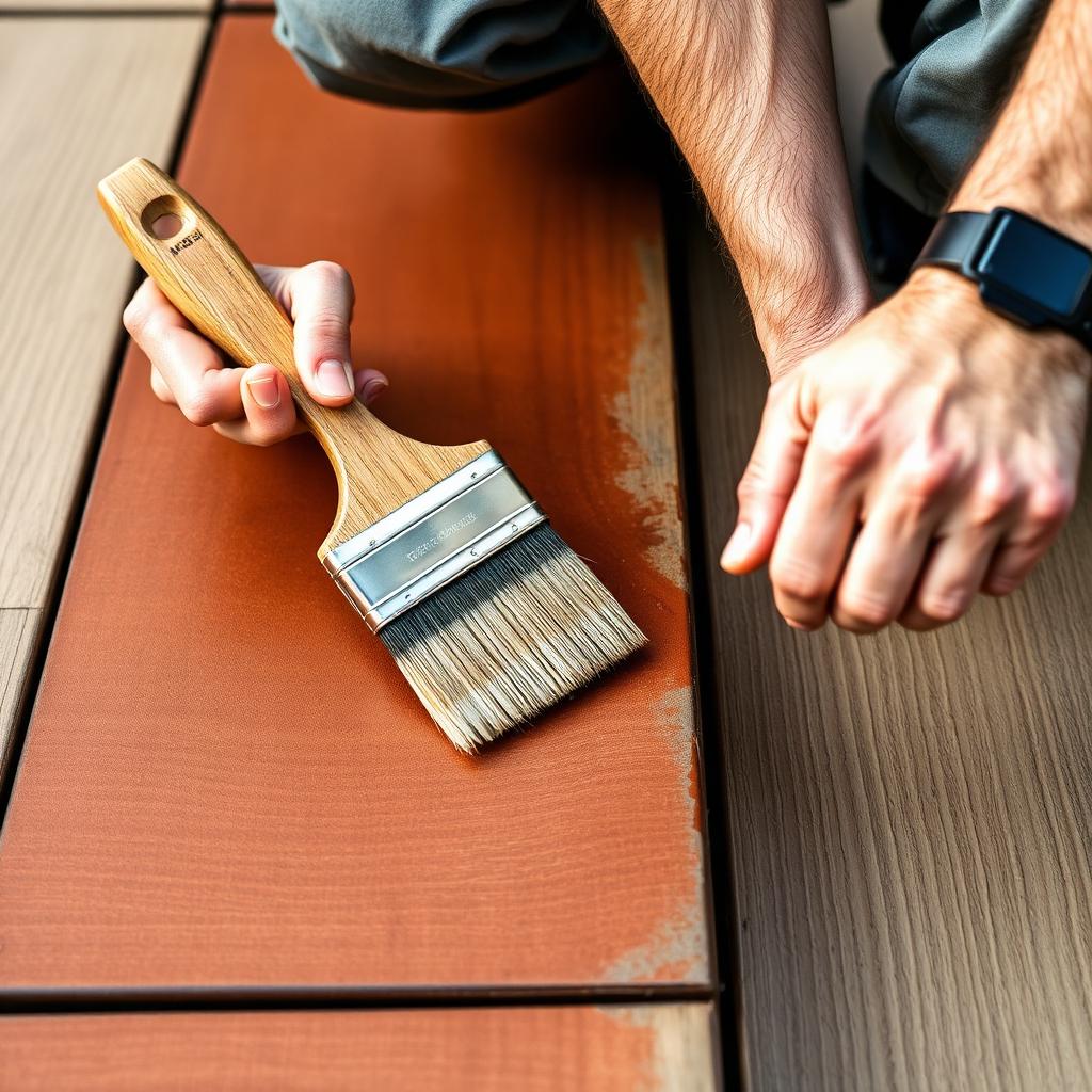 Contractor applying premium wood stain
